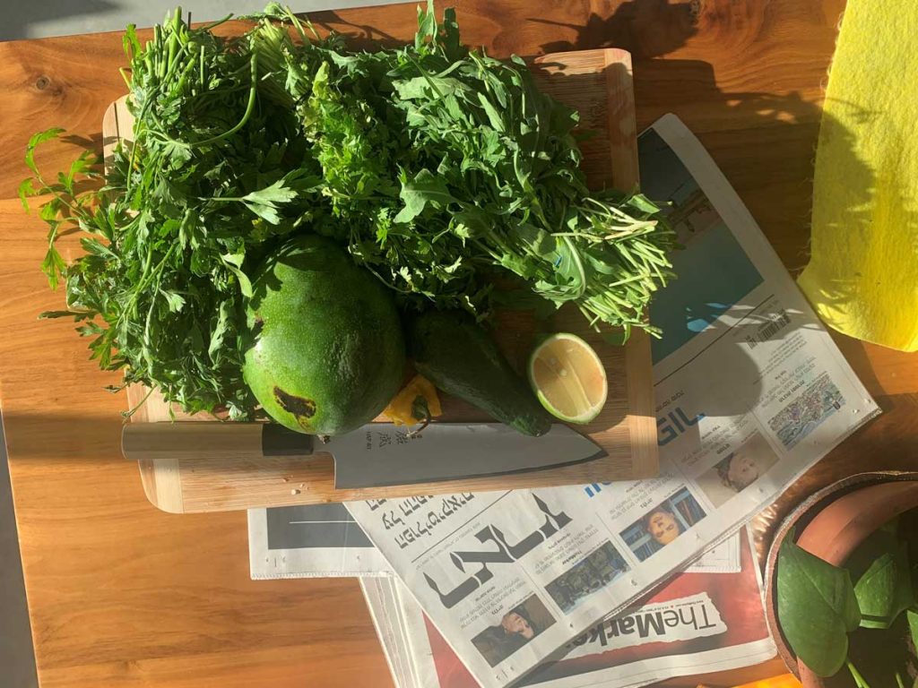 רכיבים לסלט עלים מנגו ואבוקדו